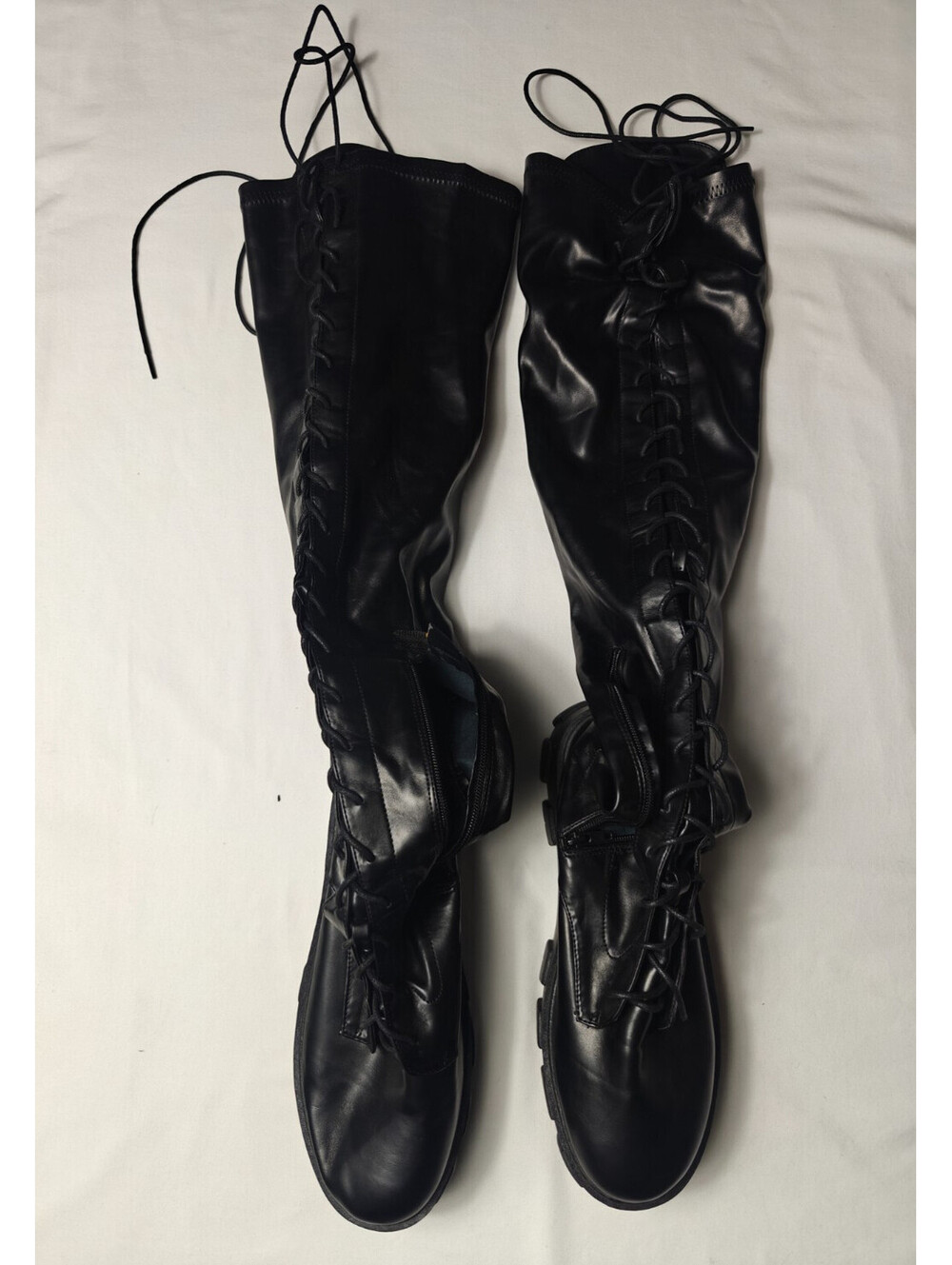 Fashion Nova Women's Black Over The Knee Lace Up Chunky Combat Boots Size 11